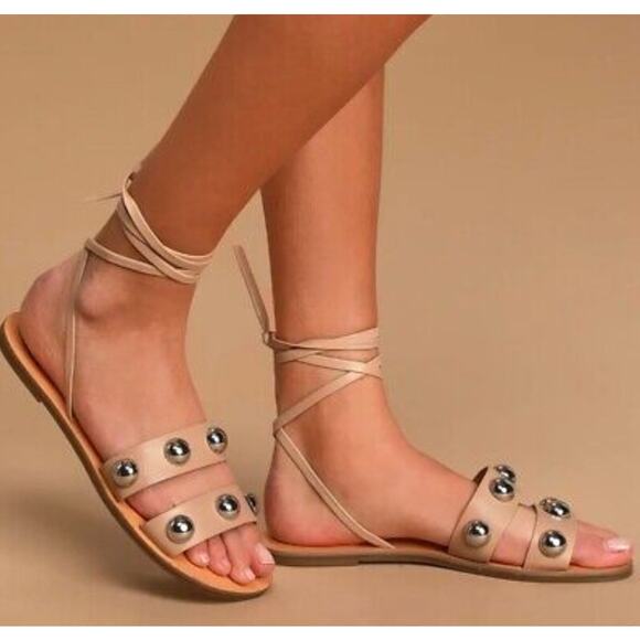 Marc Fisher Nude Studded Ankle Wrap Sandals - Picture 7 of 7